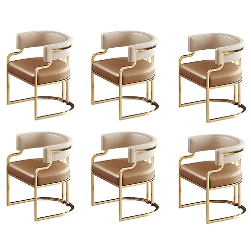 Juego de 6 sillas de comedor tapizadas modernas con patas de latón para cocina y comedor (marrón claro)