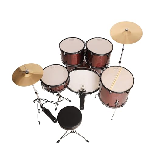 Image of ARCTIC CRONOS 5 Piece Complete Acoustic Drum Kit /Drumset with drumsticks, Cymbals and throne - Nickel Hardware. Best Sounding shells, most durable build, Professional level Configuration. (Red)