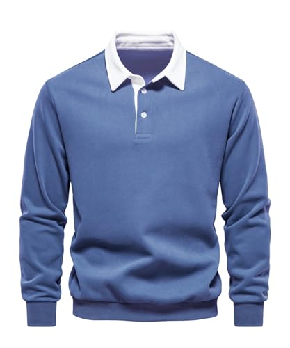 Btmpmcs Polo col Chemise Homme Chemises en Coton Décontracté T-Shirt Polo de Golf à Manches Longues Casual Basic Tennis Golf Shirt Slim Fit Coutures en Denim Tops