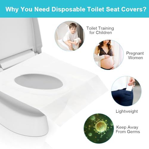 flintronic Toilettenauflage, 60 Stück Einweg Toilettensitzbezug, Spülbare Toilettenauflage, Wasserdichte Toilettenauflagen, Einzeln Verpackt, für Reisen, Geschäftsreise, Offentliche Toiletten
