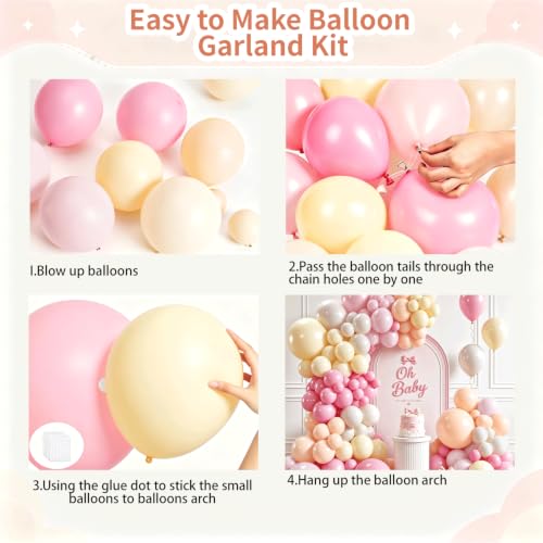 Image of Blocesa Pastel Pink Yellow Balloons Latex Arch Kit, Party Decoration.