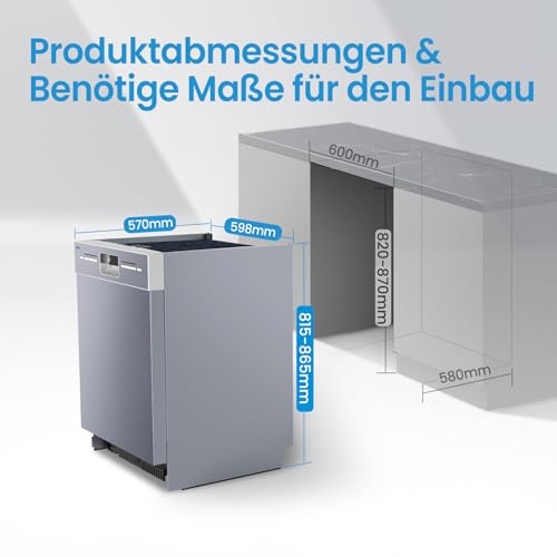 Midea SU 5.35X14CS Geschirrspüler Unterbau, 14 MGD, Spülmaschine 60 cm, Home Connect, Hygienepflege+, Maschinenpflege+, Extra Trocknung, Halbe Beladung, 44 db, Startverzögerung, Edelstahl