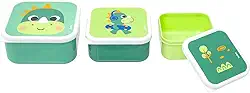 Conjunto de 3 Potes para Lanche Infantil, Tema Zoo, com Tampa e Talheres, Resistente, Buba (Dinossauro)