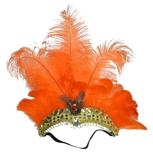 Mardi Gras Headband for Women Girls Showgirl Carnival Feather Headpiece for Hawaii Costume Party Orange