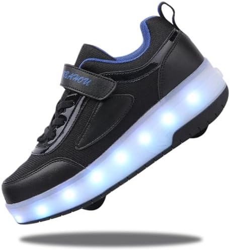 Kids Shoes with Wheels - 4 in 1 Light-Up Roller Sneakers with USB Rechargeable Skates Shoes for School Halloween Party Gifts