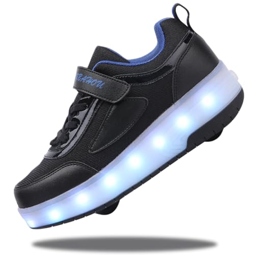 Kids Shoes with Wheels - 4 in 1 Light-Up Roller Sneakers with USB Rechargeable Skates Shoes for School Halloween Party Gifts