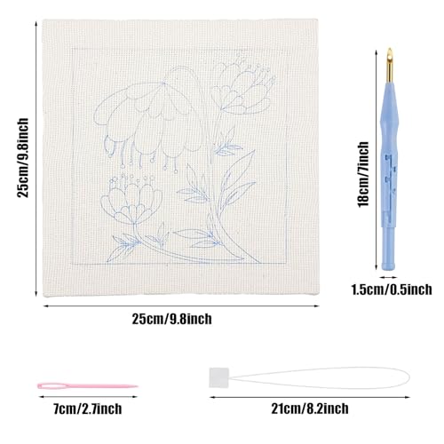 Image of Allazone Punch Needle Kit Frame, Punch Needle Embroidery Kits, Square Punch Needle Fabric with Flower Pattern, Hoop, Yarns, Punch Needle (Beige and Pink)