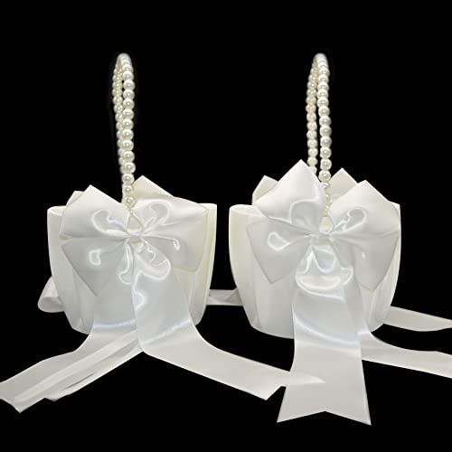 Blumenmädchen-Körbe für Hochzeit, weißer Blumenmädchen-Korb, 2 Stück, große Hochzeitskörbe für Blumenmädchen (Körbe) Cover