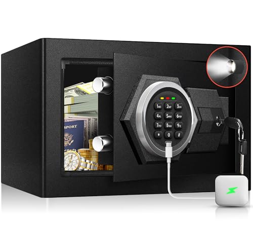 Fdsutvit Fireproof Home Safe Box- Steel Digital Combination Lock Security Box with Type-C Backup & Sensor Light, Key Lock Safety Box for House Office Documents Money Jewelry Handgun - Black 1.2 Cu Ft