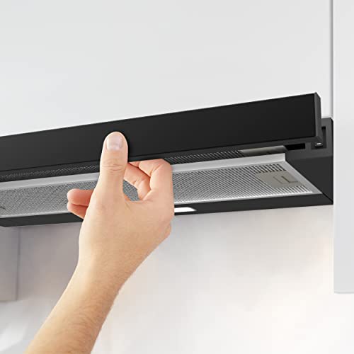 كيارا شفاط طباخ CBCB6906D من الفئة A مع شفاط شفط مدمج 60 سم 370 متر مكعب في الساعة - شفاط مدمج بسرعتين - إضاءة LED - تصريف وإعادة التدوير - فلاتر فحم متضمنة - اسود