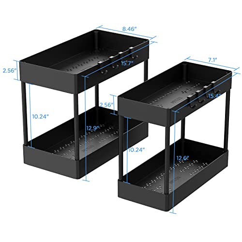 Wekin Under Sink Organizers & Storage 2 Pcs, 2 Tier Under Cabinet Basket Organizer For Kitchen Bathroom, 2 Size Multi-Usage Storage Shelf With Hooks, Under The Sink Standing Stackable Rack For Bath #TOP1