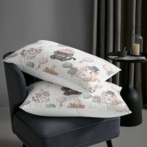 Image of AILONEN Kawaii Kitten Party Comforter Full 3 Piece Bedding Set Teens Girls Room Decor Pastel Cat Balloon Celebration Quilt Animal Print Plush Lightweight All Season Bedspread