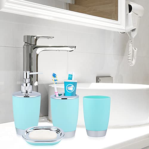 Yosoo 6 Piece Plastic Bathroom Accessory Set Luxury Bath Accessories Bath Set Lotion Bottles, Toothbrush Holder, Tooth Mug, Dish, Toilet Brush, Trash Can (Light Green) - Image 2