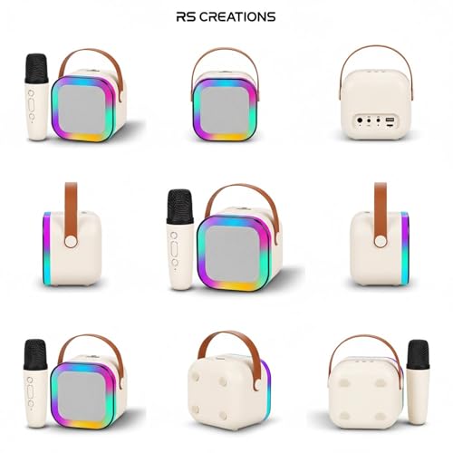 Image of Portable Bluetooth Karaoke Speaker with Wireless Microphone RGB Light Rechargeable Battery Compact Party Music System with Carry Handle Travel Toy