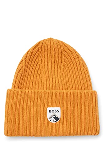 BOSS Hommes Lorso Bonnet en Grosse Maille à étiquette Logo Montagne
