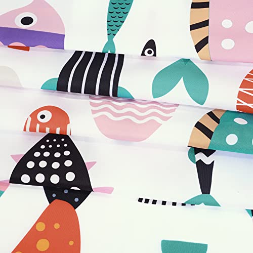Image of RosieLily Fish Shower Curtain, Kids Shower Curtains Set with 12 Hooks, Waterproof Shower Curtain, Cartoon Fun Fishes Bath Curtains, 72x72 ''