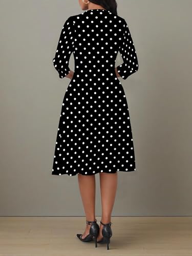 Image of PinkPatty Women's Casual 3 /4 Sleeve Midi Dresses Fit and Flare Church Work Dress with Pockets