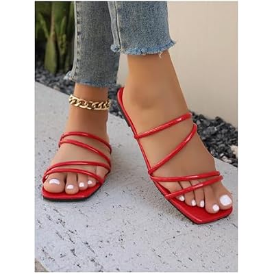 GORGLITTER Women's Strappy Flat Sandals Cute Dressy Open Toe Slip on Slide Sandals