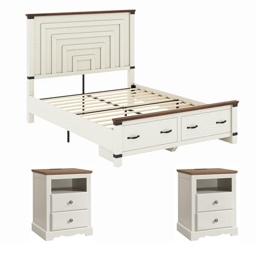 AMERLIFE Queen Bed & Charging Nightstands