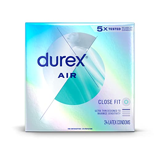 Durex Air Condoms Extra Thin, Transparent Natural Rubber Latex Condoms for Men, Close Fit, FSA & HSA Eligible, 24 Count