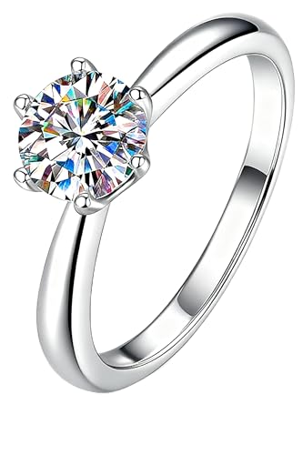 El Mejor Listado de Anillos comprados en linea. 48 Anillo de Compromiso Moissanita 1 Quilate, Anillo de Promesa de Moissanita, Anillo para Mujer Plata de Ley 925 Ajustable con Diseño 6 Garras, Ideal para Boda, Aniversario, San...