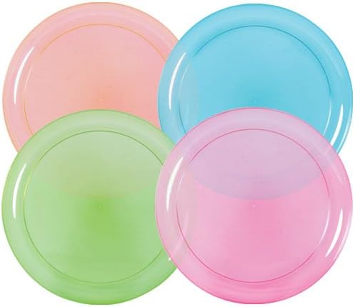 Pack of x 20 Party Dimensions Reusable Plastic Plates, 22.86 cm Round, Party/Luncheon Plates, Assorted Neon