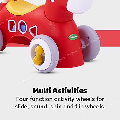 Image of BAYBEE Giraffe Horse Rider for Kids, Ride-On Kids Car with Shape Sorting Activity Kids Toys & Storage | Push Car Rider with Smooth Wheels Baby Car Suitable for 1-3 Years Boys Girls (Red)