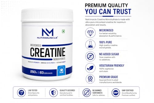 Image of NUTRIMUSCLE Creatine Monohydrate Micronised Powder | Unflavoured | Muscle Strength, Size & Performance | Faster Absorption | Pre & Post Workout Supplement | 250g