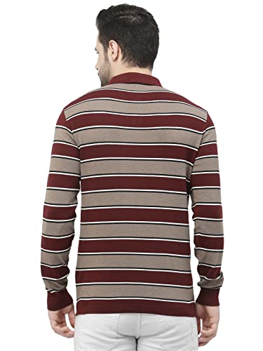 Image of Kalt Men Full Sleeve Multi Color Designer Striped Cotton Blend Polo T-Shirt with Collar Stylish