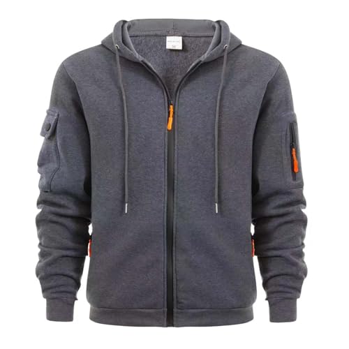 Photo de Sweat à Capuche Homme Zippé Manches Longues Grande Taille Veste à Capuche Cardigan Homme Capuche Sportswear Sweat Automne Hiver Chaud Zippé Veste Sweats à Capuche Décontracté Sweat avec Poche