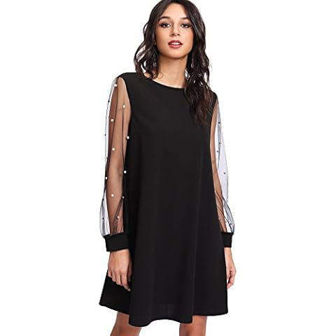 DIDK Women's Mesh Long Sleeve Pullover Tunic Dress Pearl Black X-Small Cover