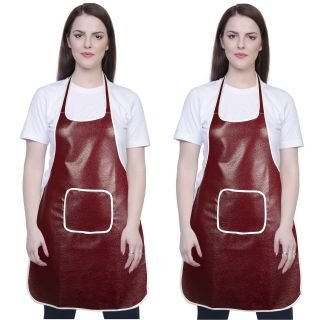 Image of Rexine Waterproof Kitchen Apron Multi color With Front Pocket-Set Of 2