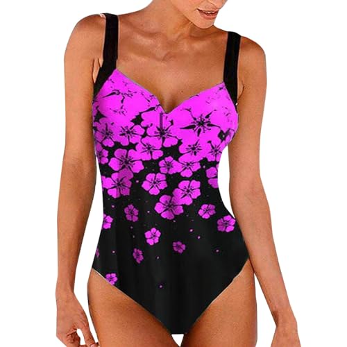 Traje de Baño Mujer Psh Up con Relleno Bañadores Bañador de Piezas Adelgazante y Protector para Mujer con Tirantes Bañador Volantes Bañadores Reductores (Rosa Intenso L)