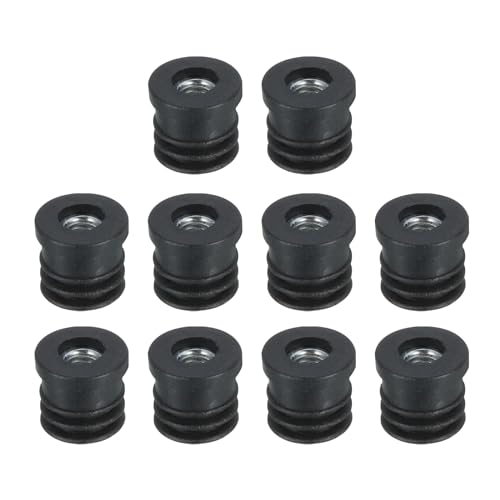 Image of Uxcell 10Pcs M6 Thread Inserts for 16mm /0.63 inch OD Tube, Black Plastic Plug Caster Insert Chair End Caps Furniture Leg Plug