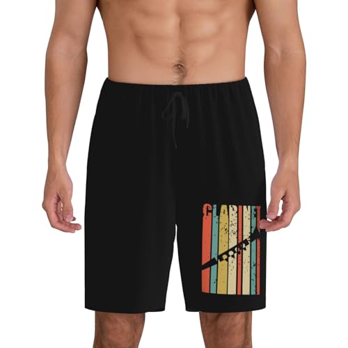 Vintage Clarinets Silhouette Pajama Shorts for Men, Men's Pajama Bottoms, Sleepwear for Summer