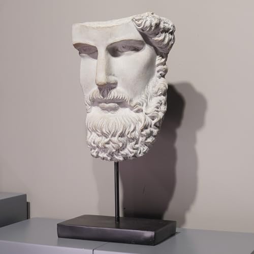 Greek Statue Sculptures Home Decor - Resin Bust Statue Zeus Statue on Metal Pole and Resin Base Greek God Statues for Living Room Shelf Office Table TV Stand Art Decor 8.25*4.5*16 Inch LC Lcdecohom