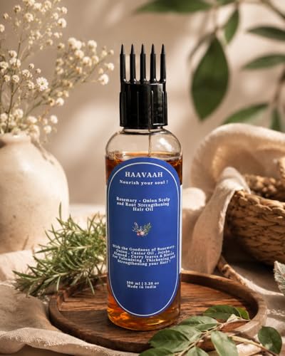 Image of Rosemary Onion Scalp and Root Strengthening Hair Oil (Castor, Jojoba, Almond, Curry Leaves and Biotin- Vetiver roots infused) & Derma Roller Combo 100 ml