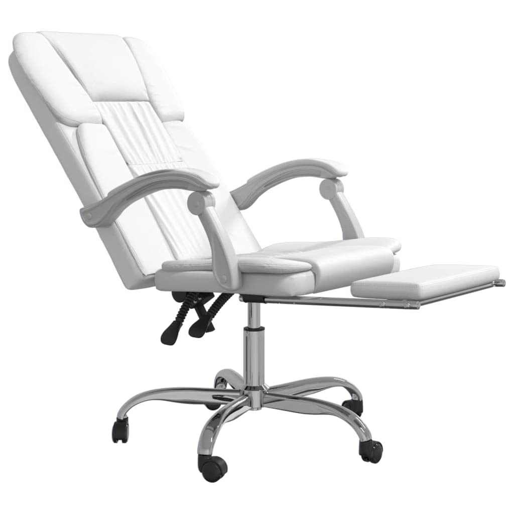 Krzesło biurowe z funkcją leżenia, białe, ze sztucznej skóry, obrotowe, z kółkami i podłokietnikami, ergonomiczne oparcie, do biura, biura, gabinetu, komfortu