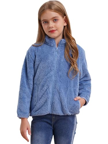 JEATHA Unisex Kids Girls Fleece Jacket Full-Zip Mock Neck Long Sleeve Warm Cozy Fuzzy Coat Outerwear