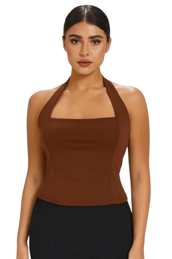 Women Polyamide Spandex Stretchable Halter Neck Corset Top