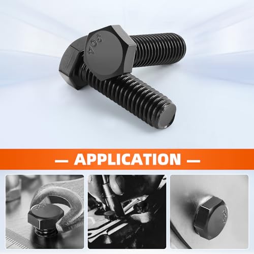 Image of 1 /2-13 x 1 Hex Head Cap Screws Hexagon Bolts, External Hex Drive, Stainless Steel 304, Fully Threaded, Black Oxide, 10 PCS