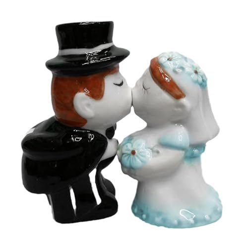 Zuzer Salieres et Poivrieres en Forme de Mariés et Mariés,Originale Salière et Poivrière Portable Ceramique Sel et Poivre Saliere Bouteille à Épices pour Cadeau de Noël,d'anniversaire de Mariage 2PCS