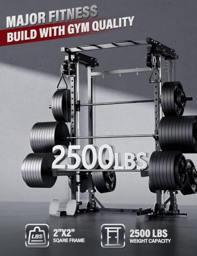 Image of MAJOR FITNESS Drone3 Smith Machine, 2500lbs All-in-One Home Gym Power Rack with Dual Pulley System for Cable Crossover, Pull-Up Bars