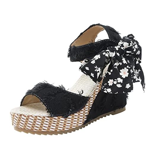 Women Wedge Sandals Fish Mouth Floral Strap Sandals Thick Sole Wedge Comfort plus by Predictions Sandals for Women