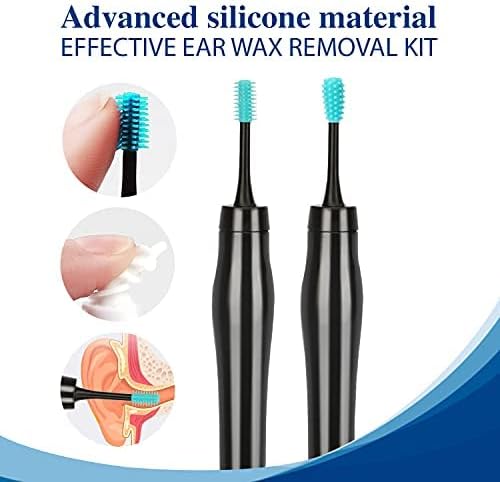 Earwax Remover Soft Silicone Ear Cleaning Tool with 16 Replacement Heads,8 Brush Head and 8 q Grips Tips+4 PCS Metal Ear Picker Set, Safe and Effective to Remove Ear Wax for Adults and Kids