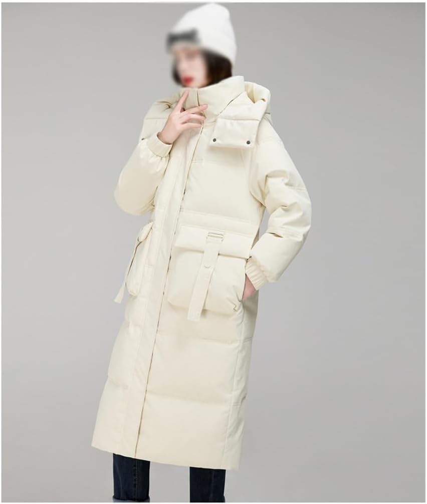 Down Jacket Women's Mid-length Over The Knee Thickened Warm Winter Jacket Hooded Large Pockets