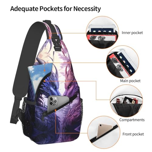 Cross Chest Bag Diagonally - Quality, Durable, and Spacious Shoulder Bag for Men and Women purple and wirte dragons Prints3