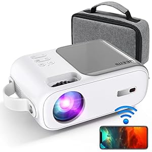 Veemi Mini-projector WiFi-projector voor thuisbioscoopfilms met HDMI-USB-AV-interfaces, afstandsbediening en draagtas, draagbare projector voor kinderen en volwassenen cadeau (wit)