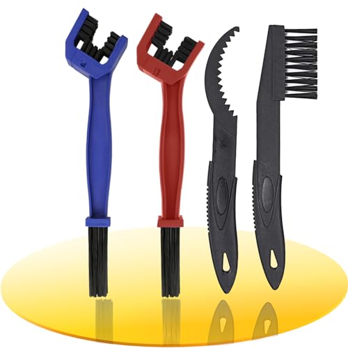 Dimiff Cepillo Cadena Moto 4 Pcs, Cepillo Limpia Cadenas Moto, Limpia Cadenas, Limpieza Cadena Moto Fácil de Mantener La Cadena de Su Coche