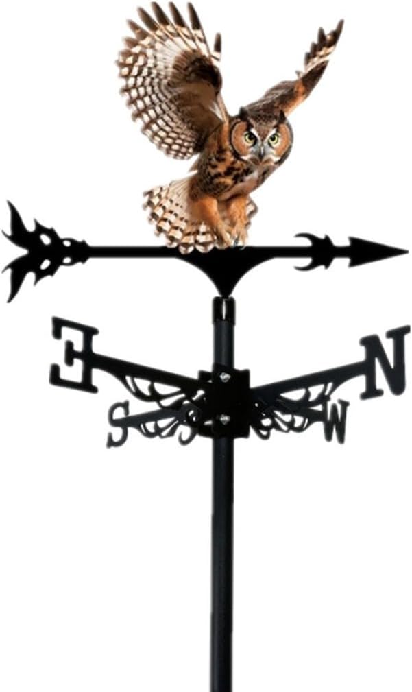 Colorful Metal Owl Series Weathervane Roof Yard Decorations Eagle Rotating Wind Indicator Iron Art Weathercock Garden Accessories (Owl C)